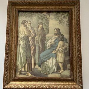 VINTAGE RARE JESUS-CHILD IN THE MIDST FRAMED PRINT GLASS WOOD